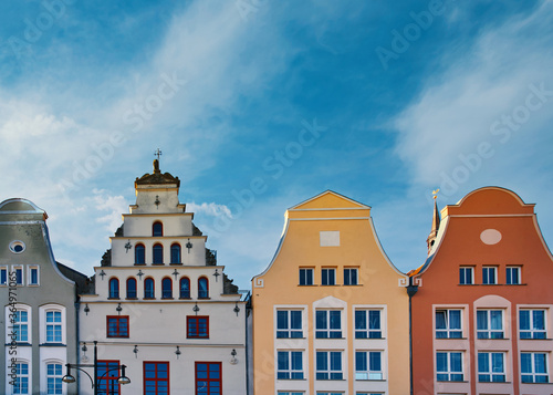 Rostock old town cityscape in Germany.