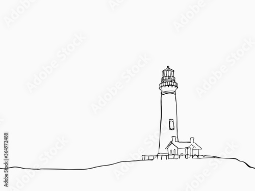 Leinwand Poster black simple childish continuous hand drawn  line art Pigeon Point Lighthouse of California State, USA on white background for wallpaper, label, banner, wrapping etc