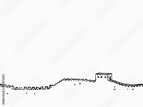 black simple childish continuous hand drawn  line art the great wall of china on white background for wallpaper, label, banner, wrapping etc. vector design.