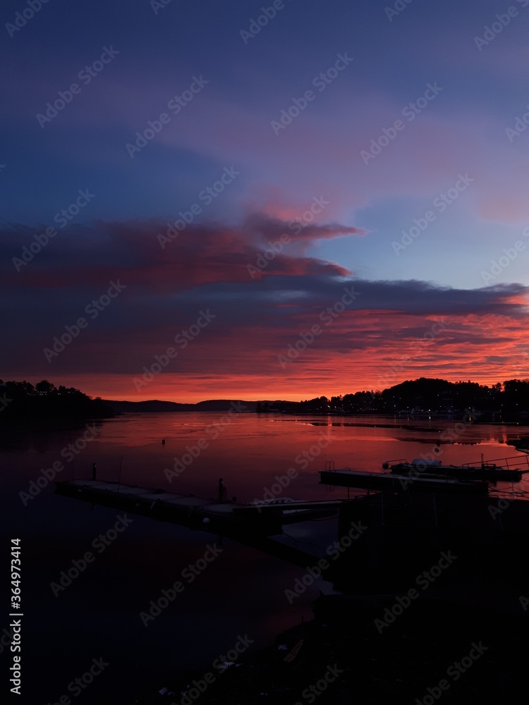 Romantic sunset over the calm sea - Bekkelaget 