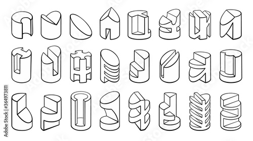 Set of 3D geometric shapes cylinder designs