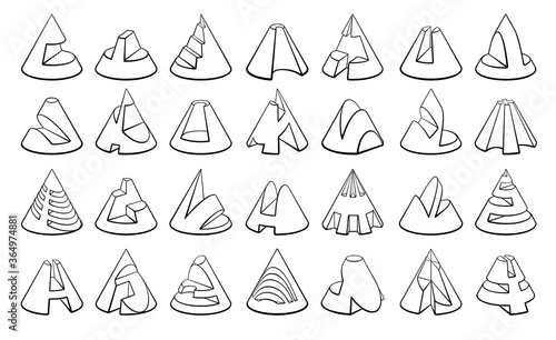 Set of 3D geometric shapes cone designs