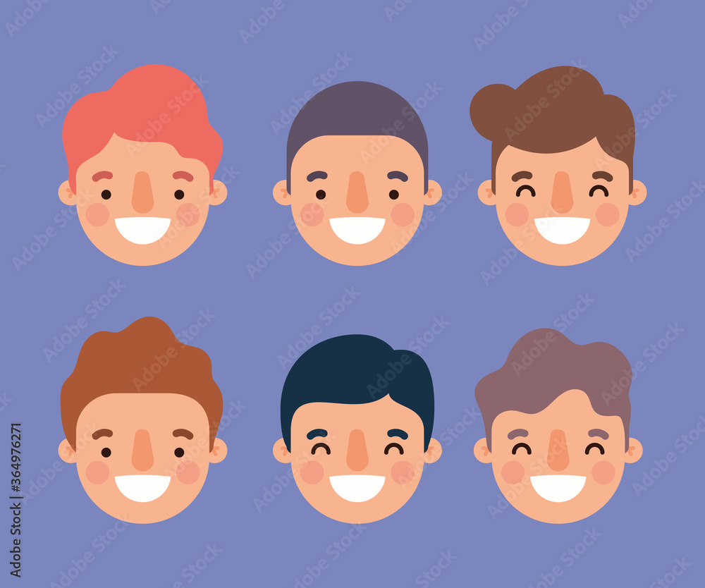 Men cartoons smiling heads design, Man boy male person and people theme Vector illustration Men cartoons smiling heads design, Man boy male person and people theme Vector illustration