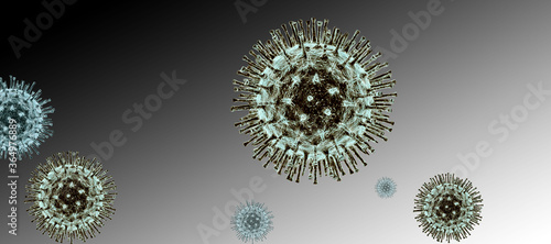 Coronavirus COVID-19.
Microbiologie,  virus model 3D