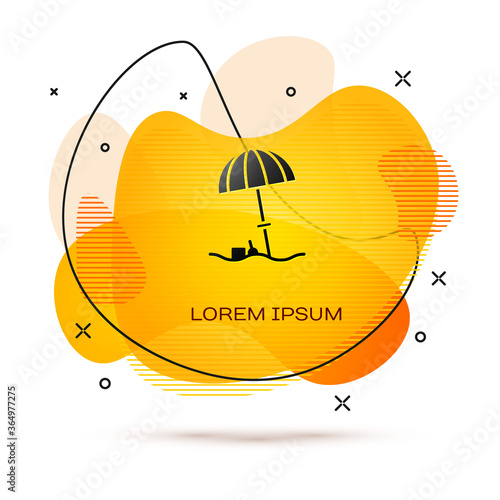Black Sun protective umbrella for beach icon isolated on white background. Large parasol for outdoor space. Beach umbrella. Abstract banner with liquid shapes. Vector Illustration.