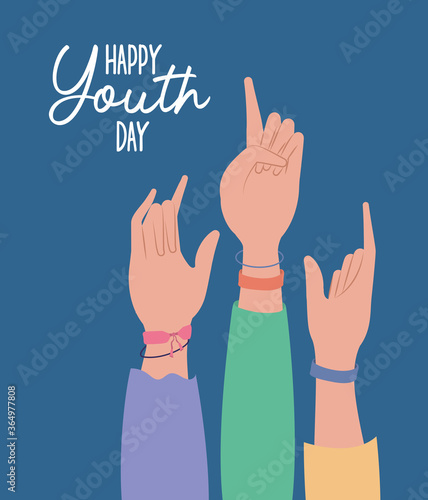 hands up of happy youth day design, Young holiday and friendship theme Vector illustration