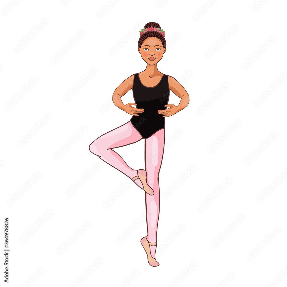 Beauty girl Afro American ballerina, dance pose Beauty girl Afro American ballerina, dance pose