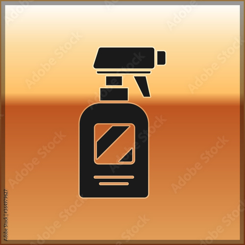 Black Hairdresser pistol spray bottle with water icon isolated on gold background. Vector Illustration.