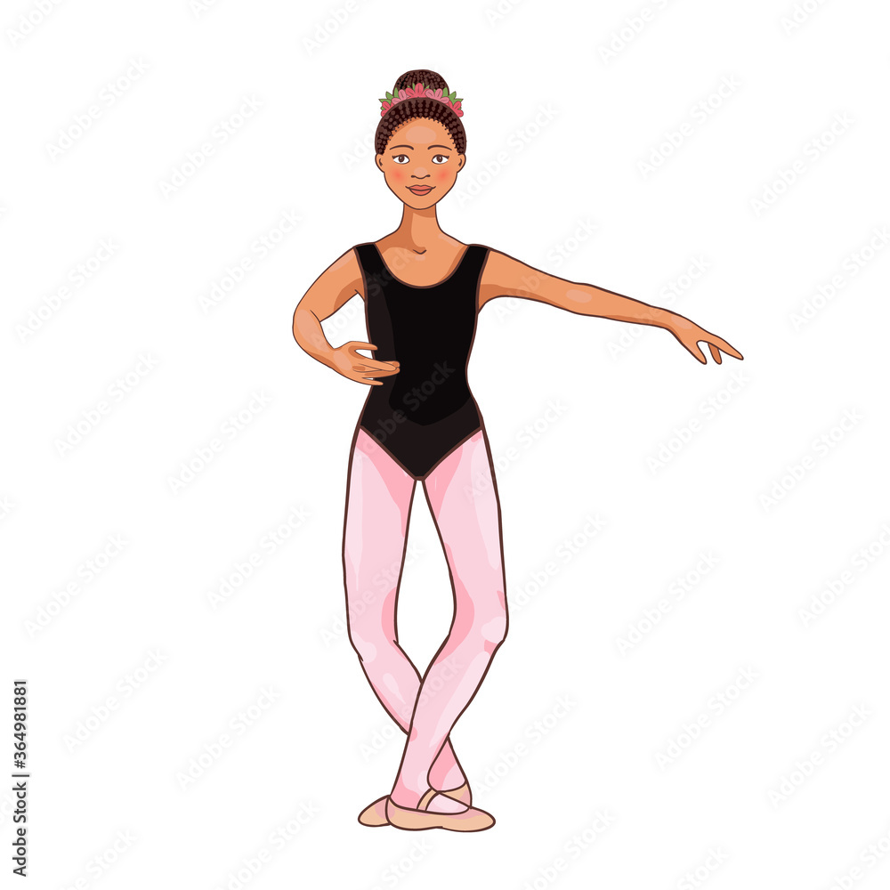 Beauty girl Afro American ballerina, dance pose Beauty girl Afro American ballerina, dance pose