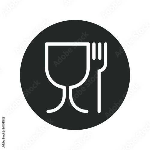 Safe food graphic icon. Symbol safety materials contacting with food. Wine glass and fork abstract sign  in the circle isolated on white background. Vector illustration