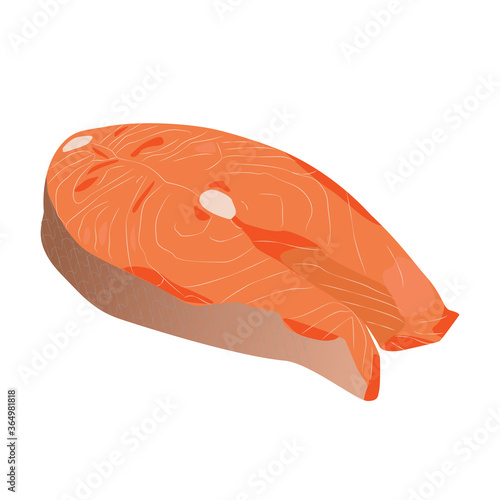 Red fish salmon on realistic style. Fresh raw Salmon steak, isolated on white background
