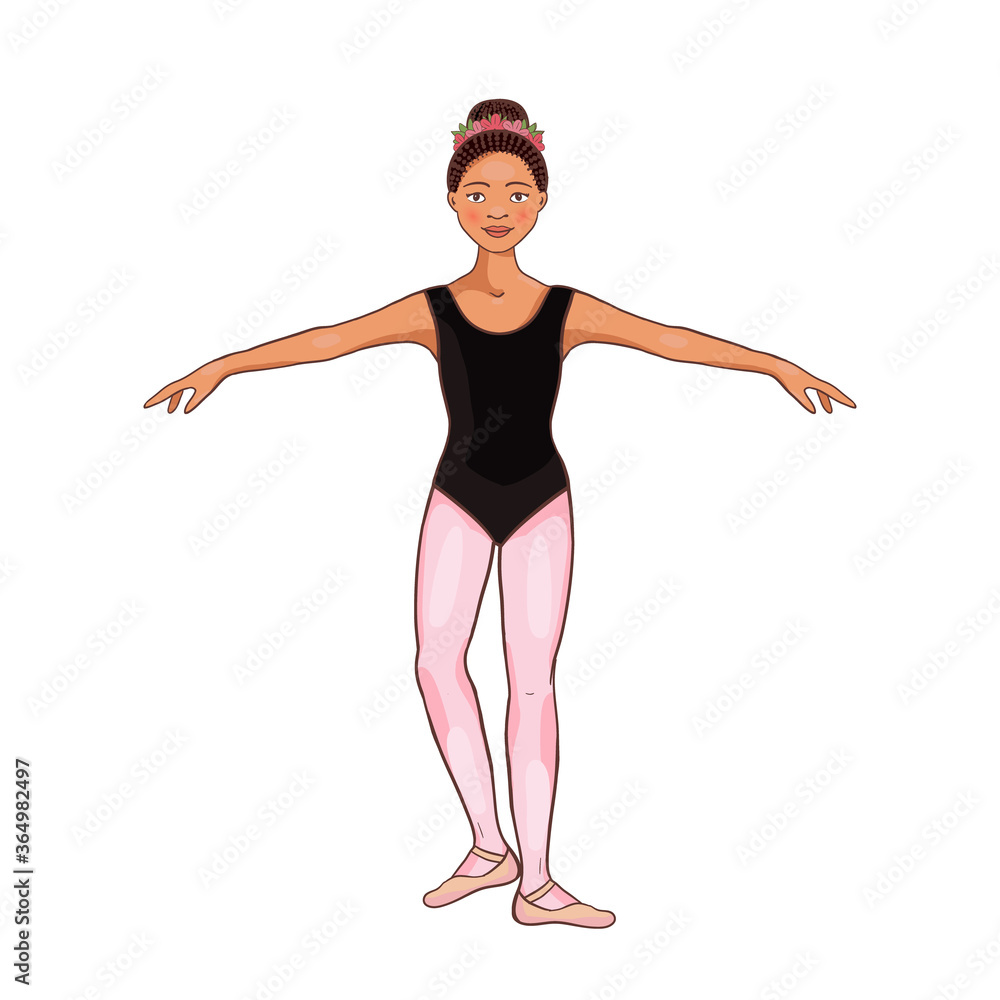 Beauty girl Afro American ballerina, dance pose Beauty girl Afro American ballerina, dance pose
