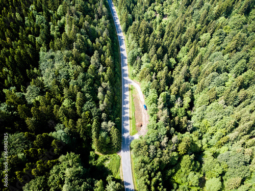 Street in the forest - Vanlife travelling with a T6 / Drone shot  photo