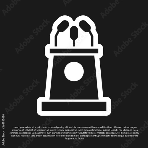 Black Stage stand or debate podium rostrum icon isolated on black background. Conference speech tribune. Vector Illustration.