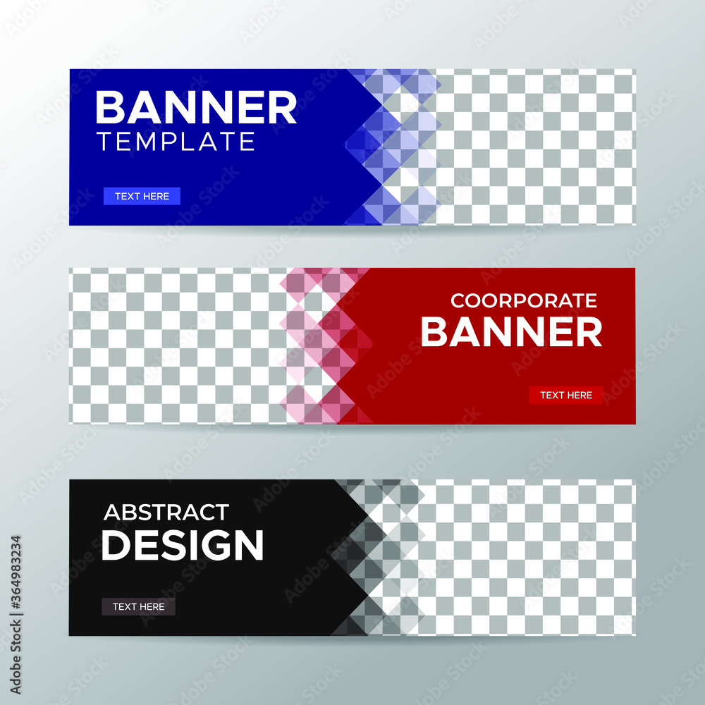 Set of three vector abstract banners with place for photo. Trendy modern flat material design style. Business ad. Text placeholder. vector eps 10