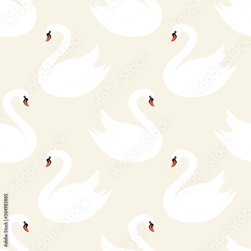 Exquisite elegant white swans seamless pattern, isolated on gently pink color background.
