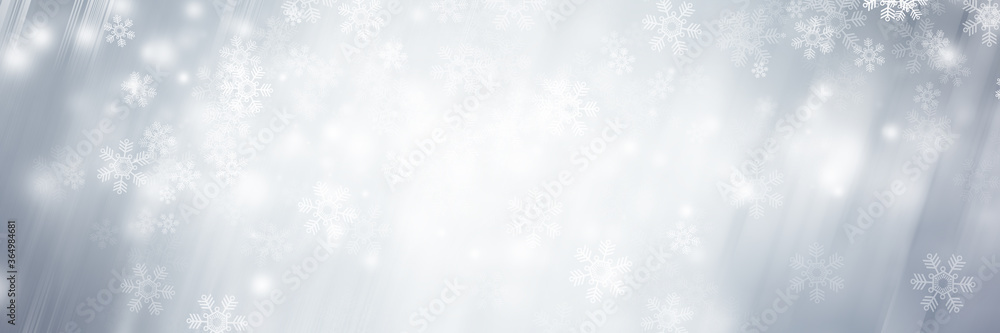 wide white and gray Christmas light with snowflake bokeh background, Winter backdrop wallpaper. wide white and gray Christmas light with snowflake bokeh background, Winter backdrop wallpaper.