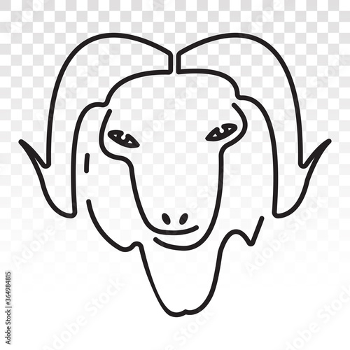 Sheep or goat head with horns line art icon for apps or website