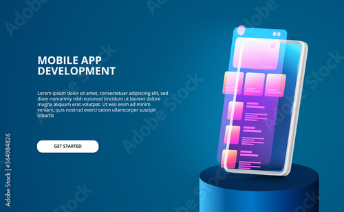 modern mobile app development with screen ui design with neon gradient color and 3D smartphone with glow screen.