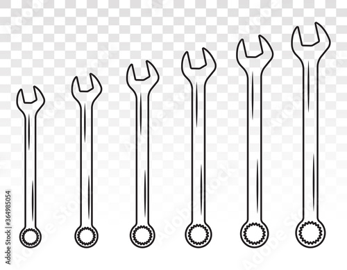 Set of wrench combination / spanner line art icon for apps or websites