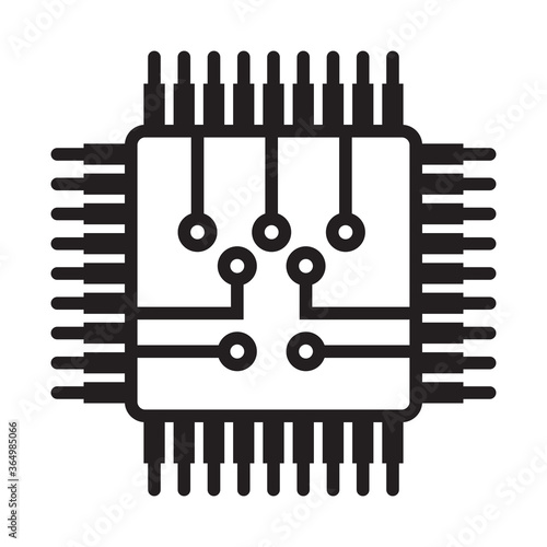 Computer chip / electronic circuit board line art icon for apps and websites