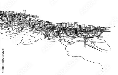 Outline city concept. Wire-frame style