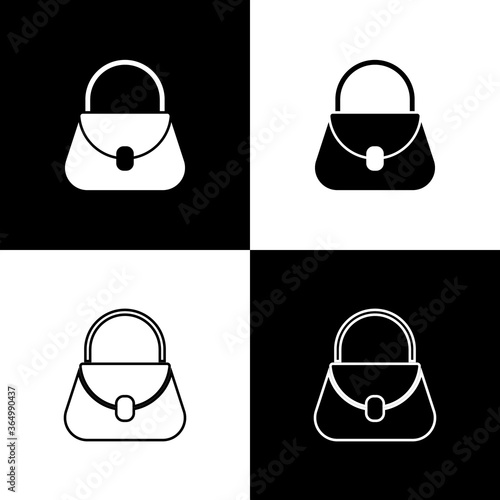 Set Handbag icon isolated on black and white background. Female handbag sign. Glamour casual baggage symbol. Vector Illustration.