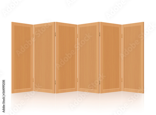 Partition, room divider, folding screen - wooden, foldable, mobile, rustic, retro interior furniture. Isolated vector illustration on white background.
