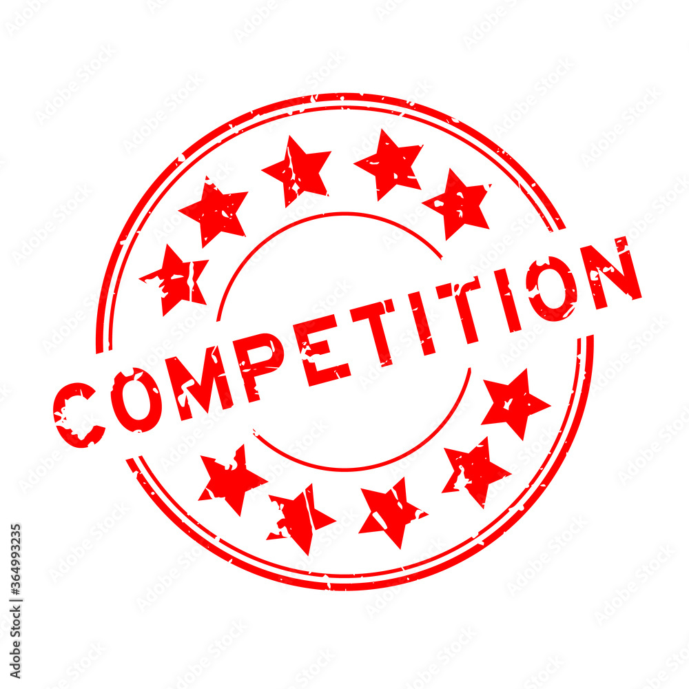 Grunge red competition word with star icon round rubber seal stamp on white background Grunge red competition word with star icon round rubber seal stamp on white background