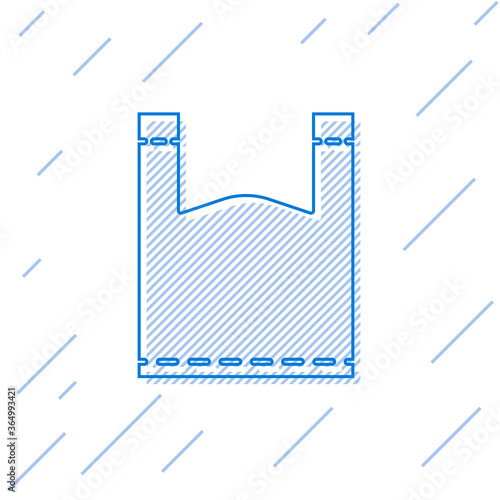 Blue line Plastic bag icon isolated on white background. Disposable cellophane and polythene package prohibition sign. Vector Illustration.