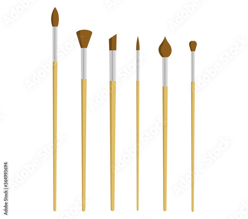 Graphic illustration top view of various brushes for painting. 