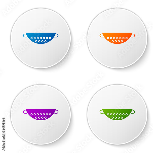 Color Kitchen colander icon isolated on white background. Cooking utensil. Cutlery sign. Set icons in circle buttons. Vector Illustration.
