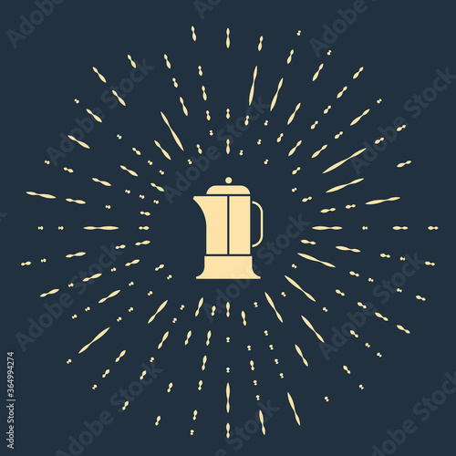 Beige French press icon isolated on blue background. Abstract circle random dots. Vector Illustration.