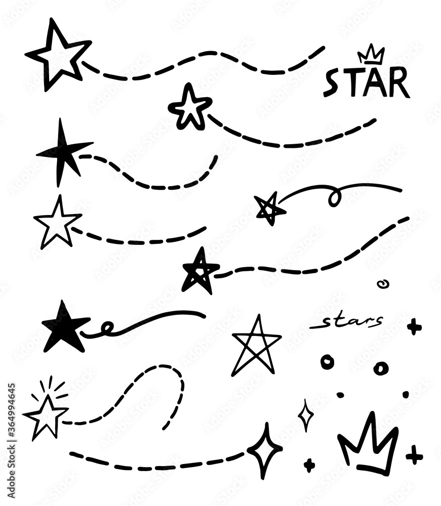Star doodle dash line. Abstract hand drawn scribble stars shape