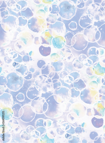 seamless pattern with the image of soap bubbles. Watercolor painting on texture paper. For Wallpaper, interior fabric, clothing, printing, etc.