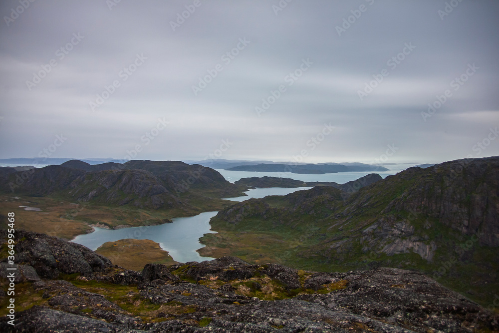 Summer landscape in the fiords of Narsaq, South West Greenland