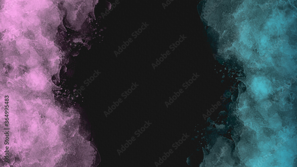 Pink and Blue watercolour brush stroke design on black textured paper - obrazy, fototapety, plakaty 