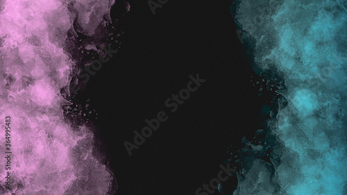 Pink and Blue watercolour brush stroke design on black textured paper