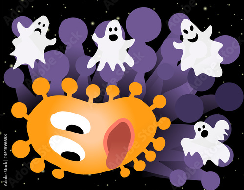 The concept of Halloween 2020 during the coronavirus pandemic. ghosts scare the covid-19 virus