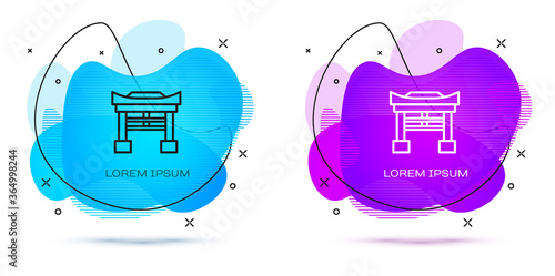 Line Japan Gate icon isolated on white background. Torii gate sign. Japanese traditional classic gate symbol. Abstract banner with liquid shapes. Vector Illustration.