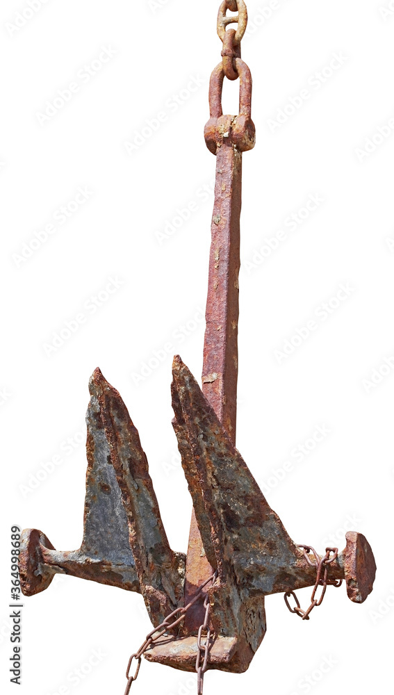 Obraz premium Old rusty anchor on a white