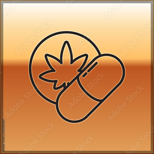 Black line Herbal ecstasy tablets icon isolated on gold background. Vector Illustration.