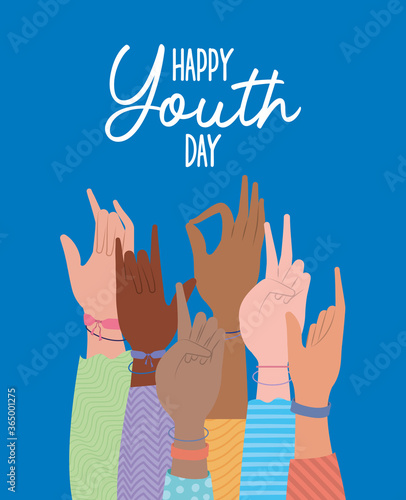 hands up of happy youth day design, Young holiday and friendship theme Vector illustration