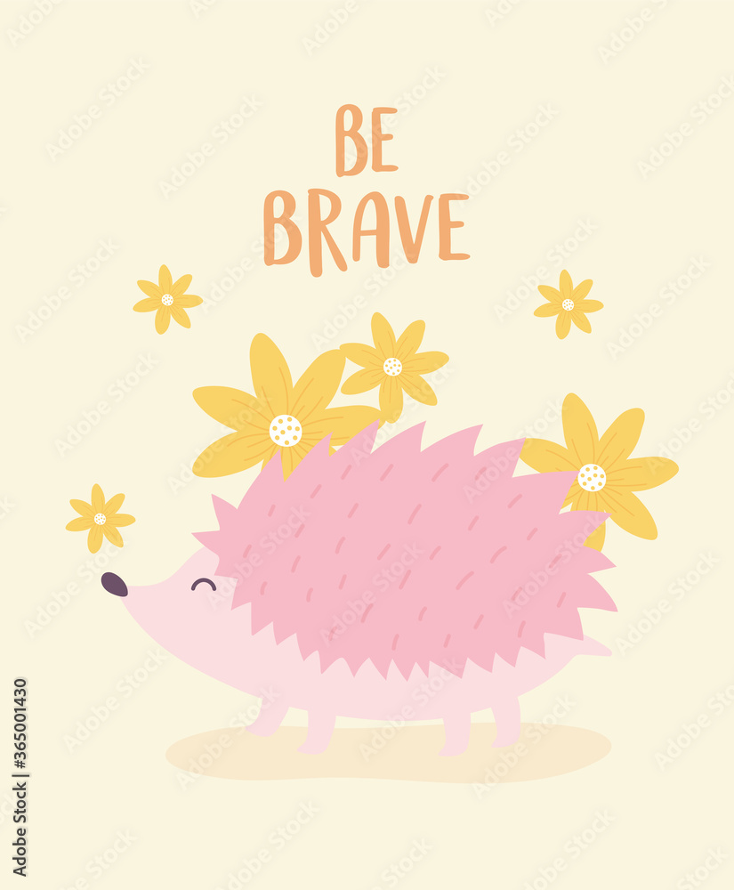 cute cartoon animal pink little hedgehog with flowers cute cartoon animal pink little hedgehog with flowers