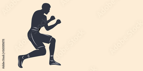 Boxer in a rack for punching - abstract, grunge style background - vector. Sport. Banner.