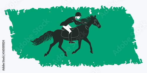 Horse rider - abstract, grunge style background - vector. Sport. Banner.