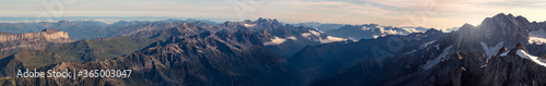 Panorama of mountain range at down. Mont Blanc massif