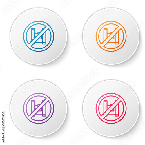 Color line Say no to plastic bags poster icon isolated on white background. Disposable cellophane and polythene package prohibition sign. Set icons in circle buttons. Vector Illustration.
