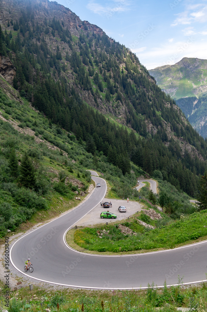 Cars on a serpentine of mountain tourist pass, Austria
