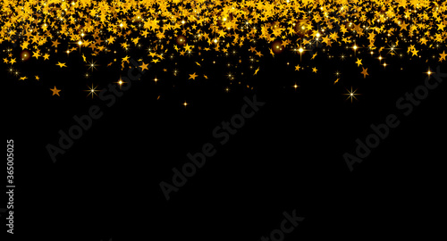 Golden shooting stars, gold on black, holiday, glitter, glow, confetti